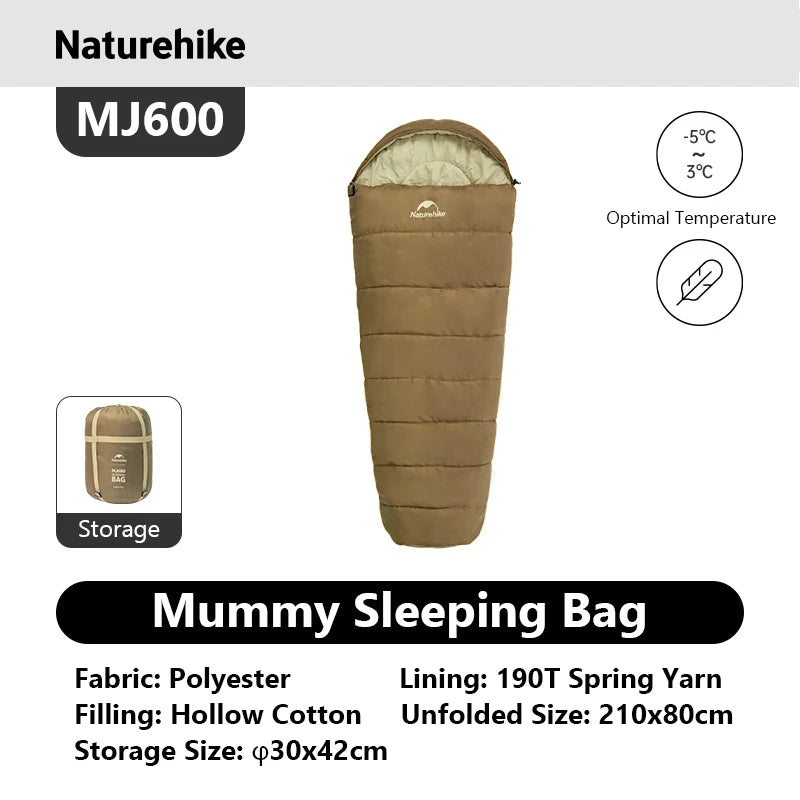 Naturehike Mummy Sleeping Bags MJ300/MJ600 Cotton Camping Adults Sleeping Bag Ultra Winter Warm Mummy Sleeping Bag Indoor