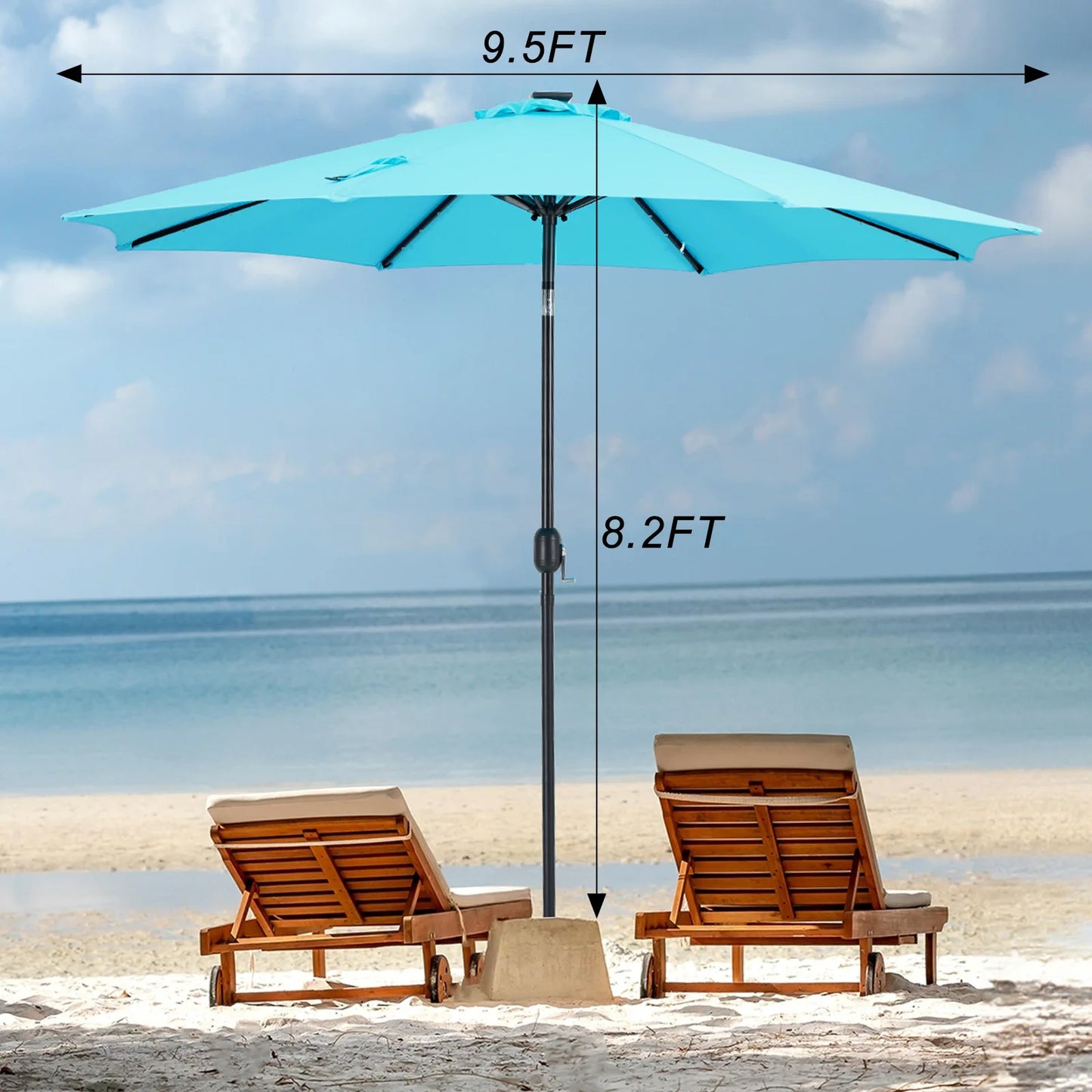 JHK 10Ft Solar Patio Umbrella With Led Lights And Tilt