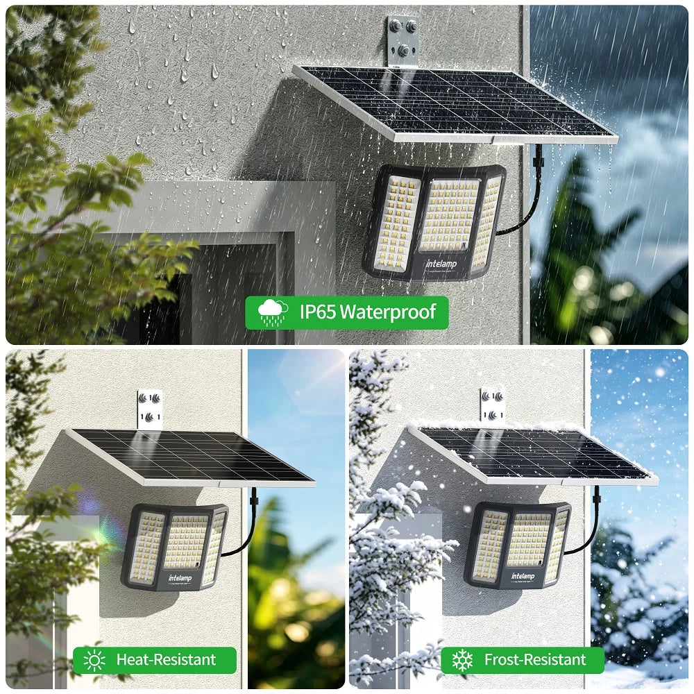 Outdoor Solar Flood Lights Dusk to Dawn 20000Mah Long Battery Life 3 Colors Floodlight with Super Large Solar Panel 16.4 ft Cable Security Spotlights Waterproof for Yard Garden Backyard Porch Driveway
