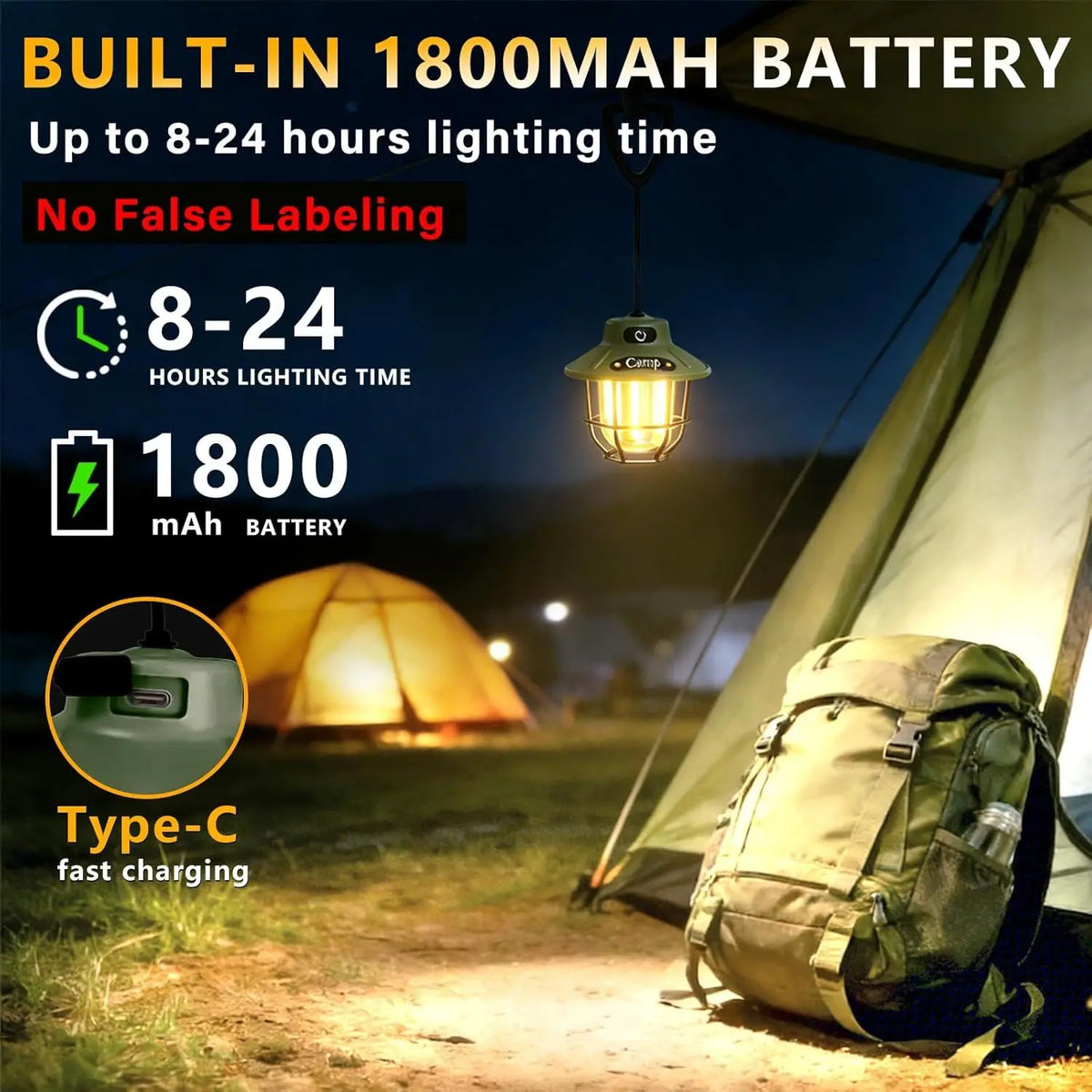 2026 New 1200 Lumens Camping Lantern, Rechargeable LED Tent Light with 4 Light Modes, USB Portable Outdoor Flashlight for