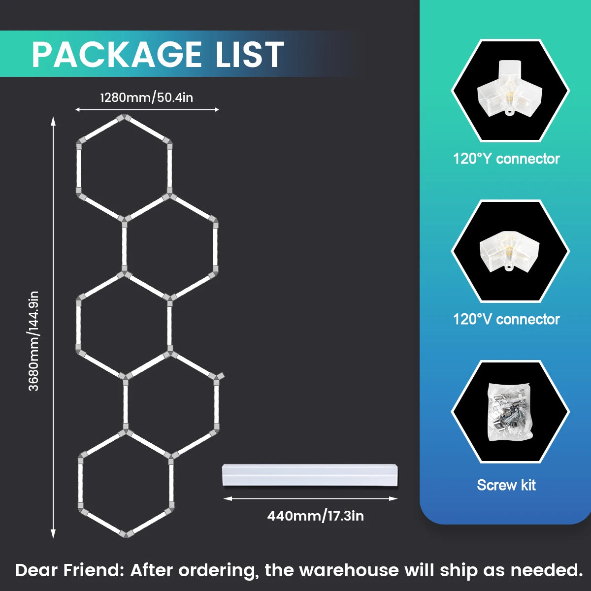 Local Warehouse: A set of honeycomb hexagonal structures with various shapes, 6500K cold white light lifting and screw installation, suitable for warehouses, 4S workshops,wash shops, and hair salons, installed on garage ceili