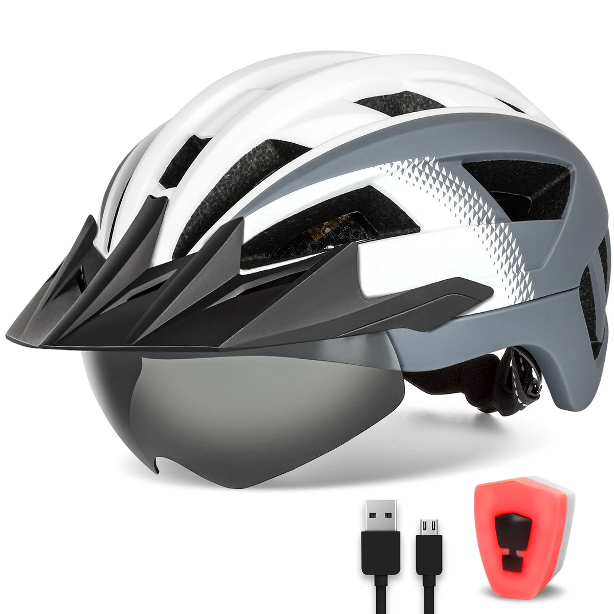 Funwict Cycling Helmet With Goggles And Rear Light