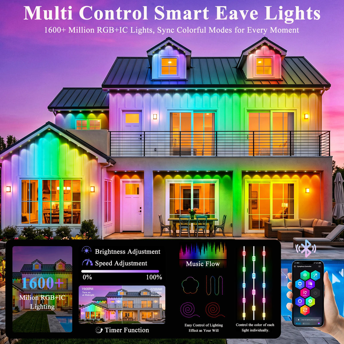 Permanent Outdoor Lights 400FT RGBIC,IP67 Waterproof Eaves Lights with App & Remote, Music Sync, 5000+ Scenes, MyDIY Timer, Easy Install for Patio, Roof, Garden, Deck, Fence Holiday Decor