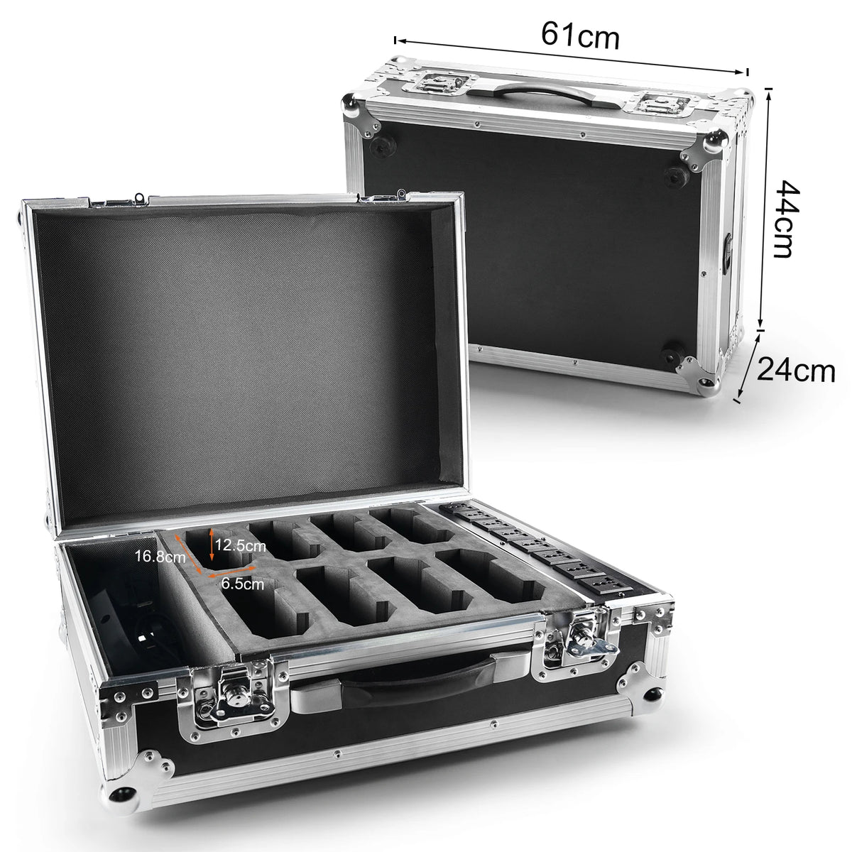 Fieryzeal Rechargeable Gator Cases for (8) Rechargeable APP Par Light Flight Case for 4x18W Built-in Battery Wireless Par Light