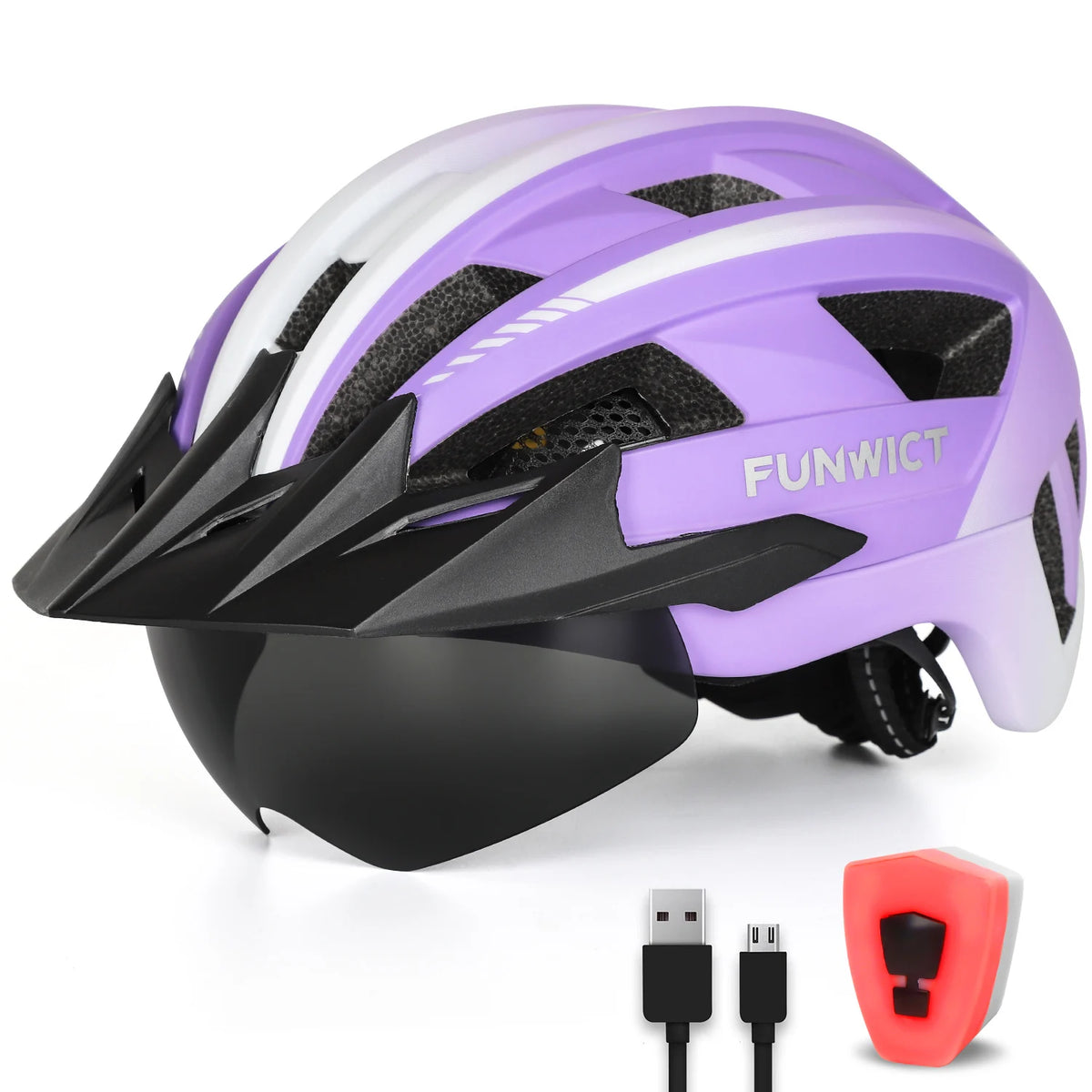 FUNWICT Cycling Helmet With Goggles And Rear Light