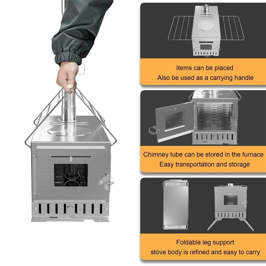 Portable Stainless Steel Hot Tent Wood Burning Stove