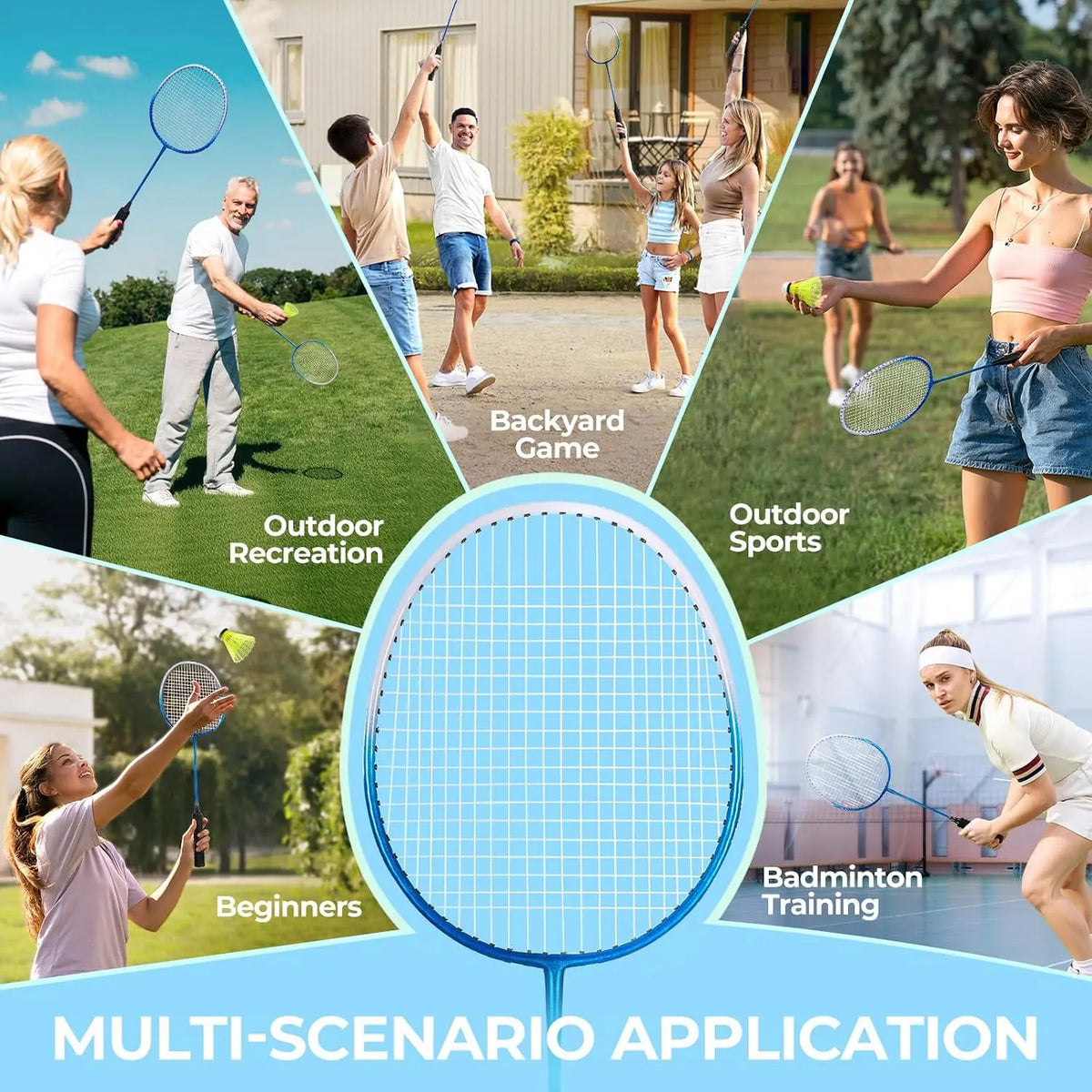 2/4 Pack Badminton Racket Set with 6/12 Shuttlecocks Portable Carry Bag Lightweight Outdoor Sports Kit for Backyard Park Beach Games Adult Family Beginner Campus PE Training