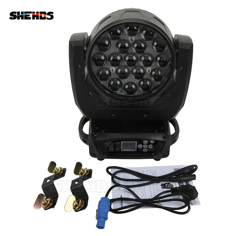SHEHDS 2PCS Beam+Wash 19x15W RGBW Zoom Moving Head Lighting for Disco KTV Party Christmas Lights Audience Theater