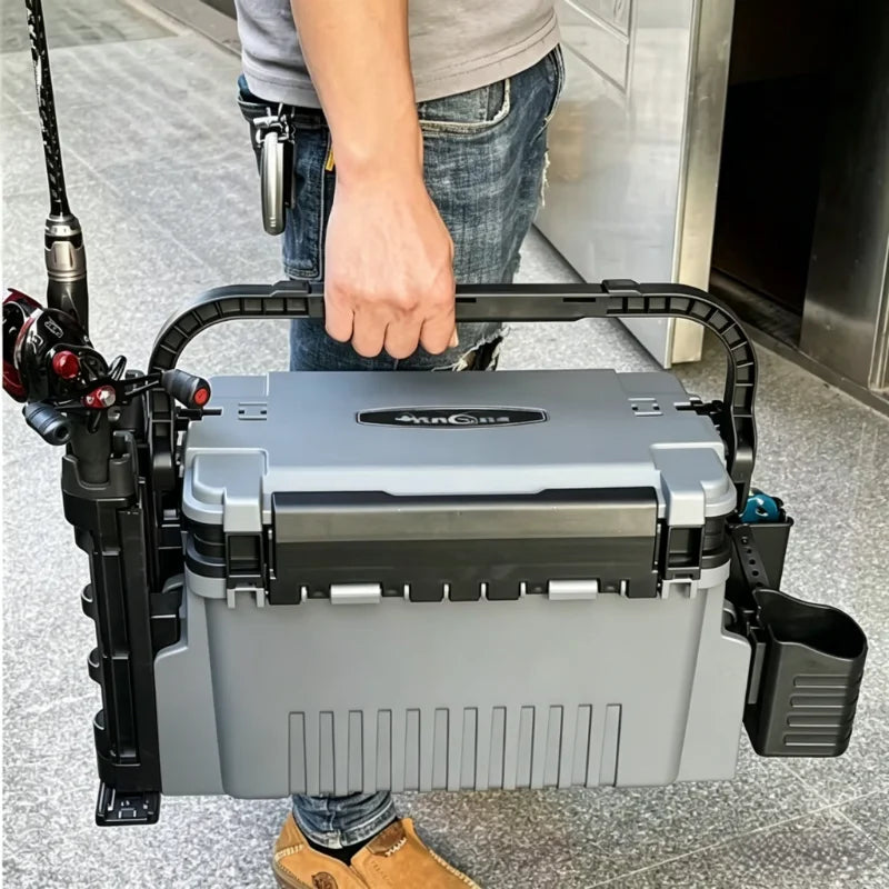 Portable Fishing Tackle Box With Rod Holders