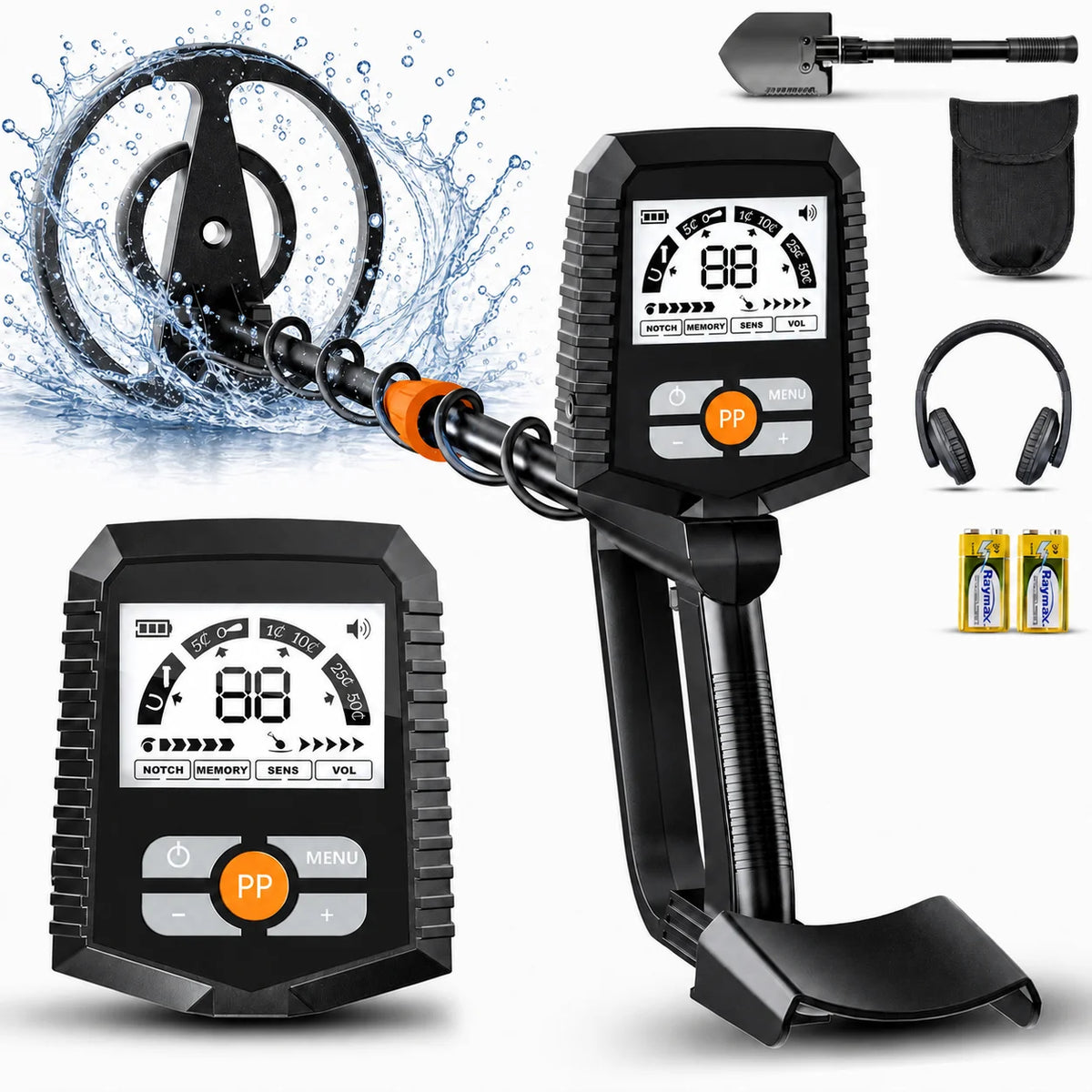 SUNPOW Professional Metal Detector for Adults,8" IP68 Waterproof Coil,4 Modes LCD,Lightweight Pinpoint Gold Detector,Outdoor Treasure Hunting Coin Relic Finder
