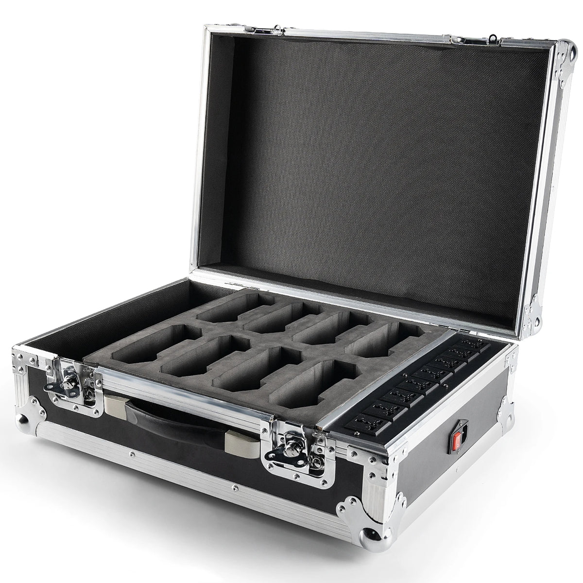 Fieryzeal Rechargeable Gator Cases for (8) Rechargeable APP Par Light Flight Case for 4x18W Built-in Battery Wireless Par Light