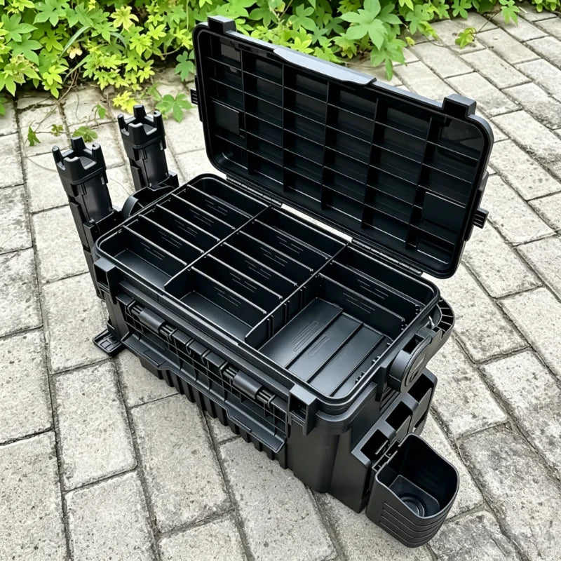 Portable Fishing Tackle Box With Rod Holders