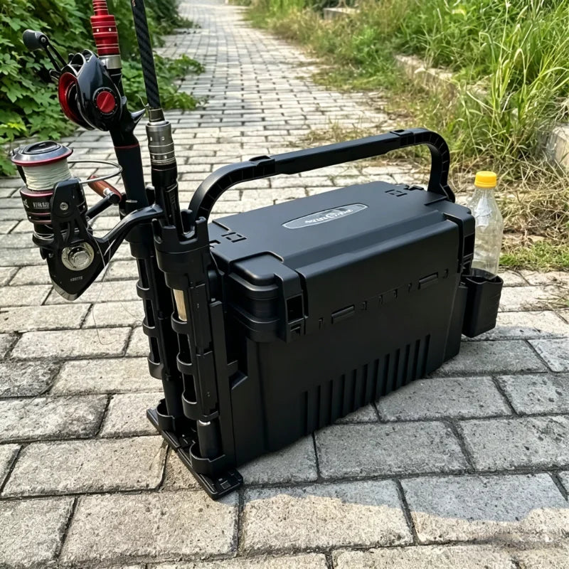 Portable Fishing Tackle Box With Rod Holders
