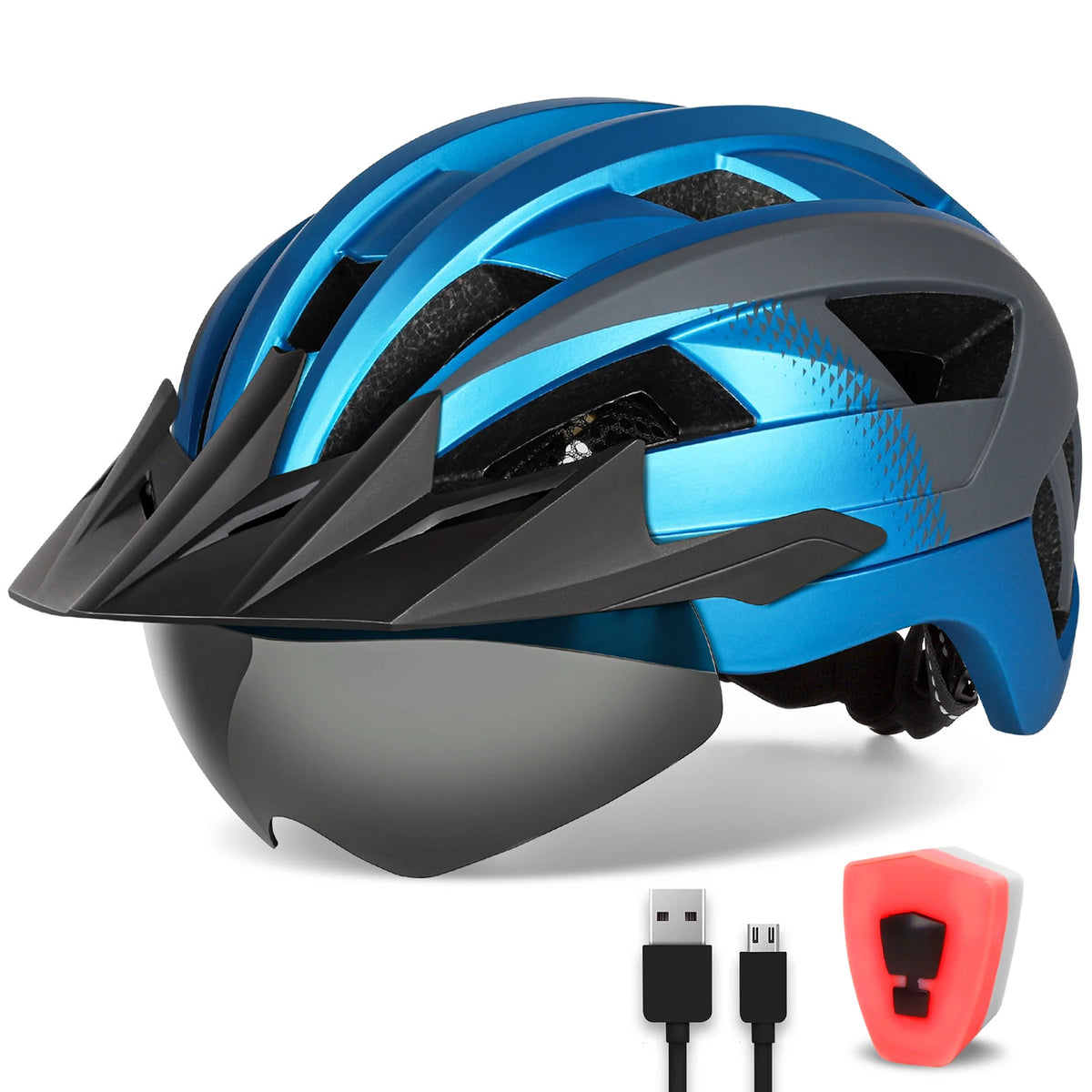 Funwict Cycling Helmet With Goggles And Rear Light