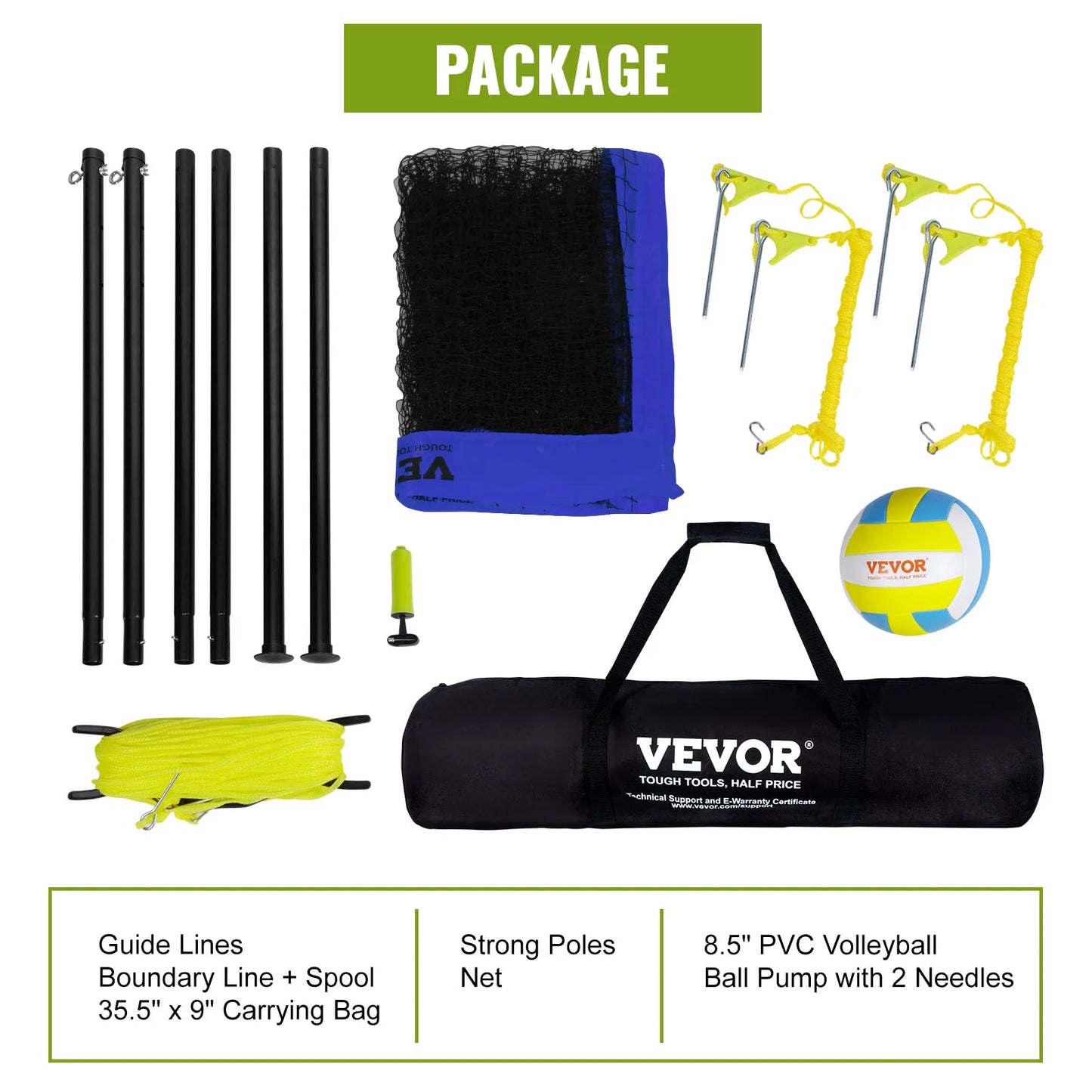 Adjustable Outdoor Volleyball Net System With Pump