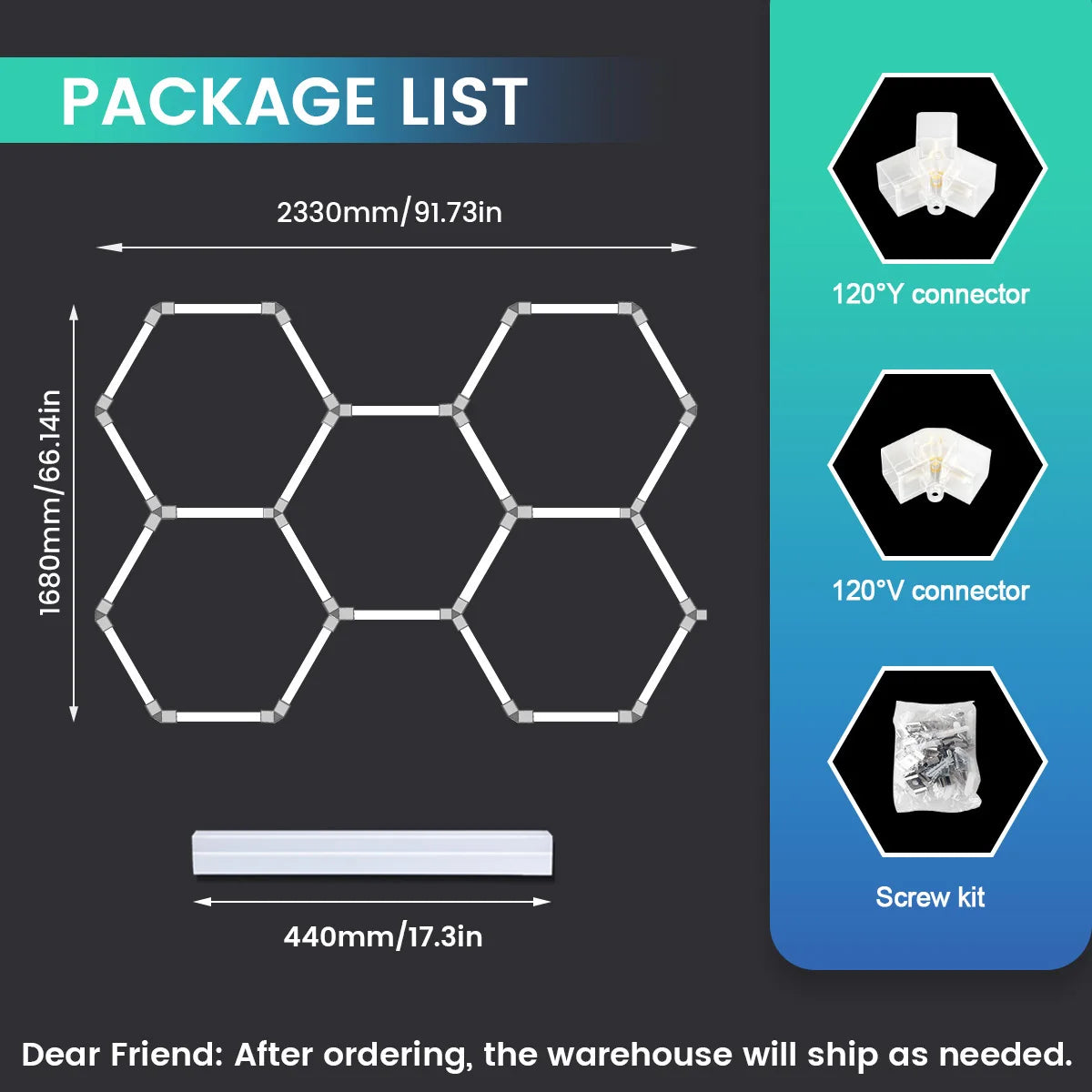 Local Warehouse: A set of honeycomb hexagonal structures with various shapes, 6500K cold white light lifting and screw installation, suitable for warehouses, 4S workshops,wash shops, and hair salons, installed on garage ceili