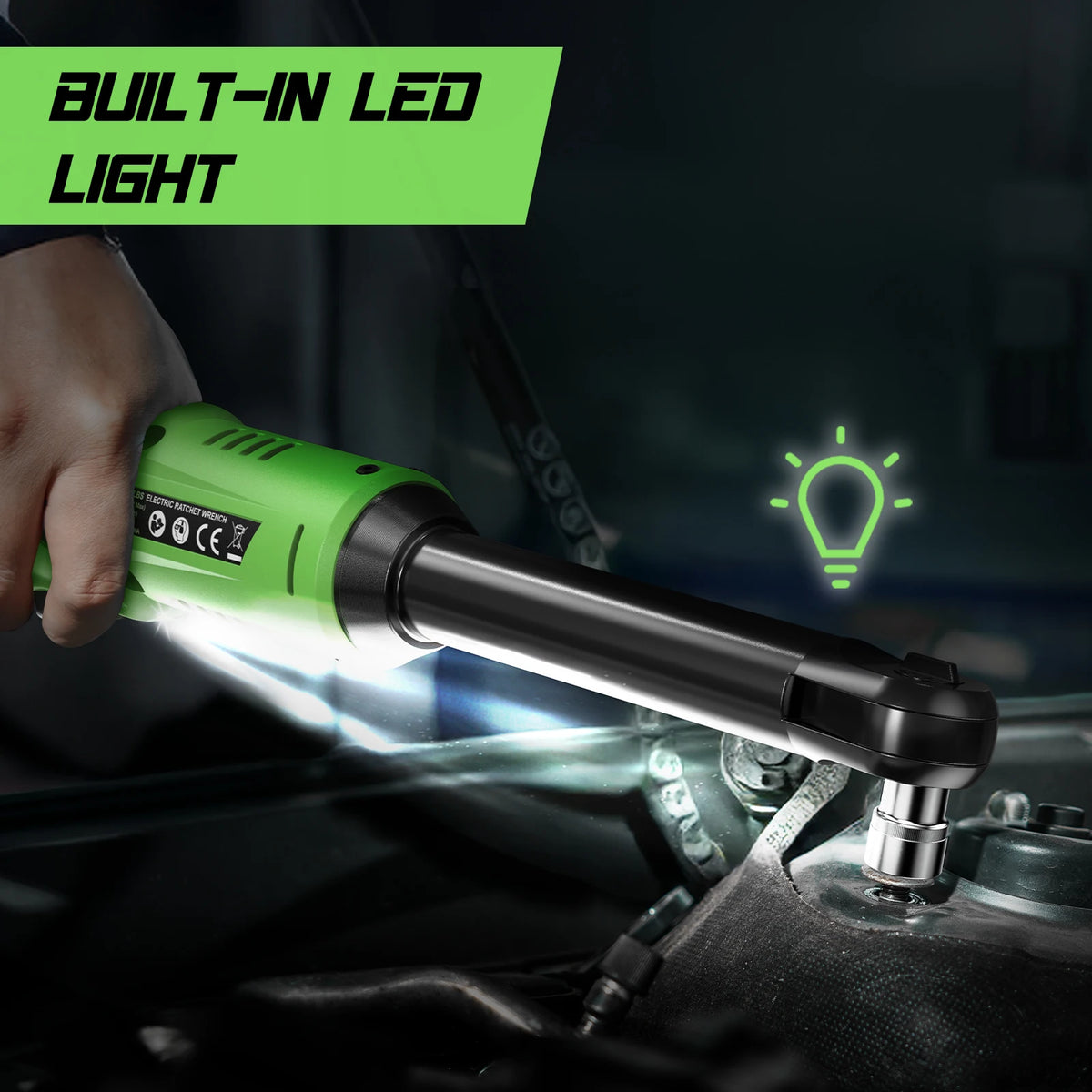 TaskStar Cordless Brushless Ratchet Wrench with LED Light