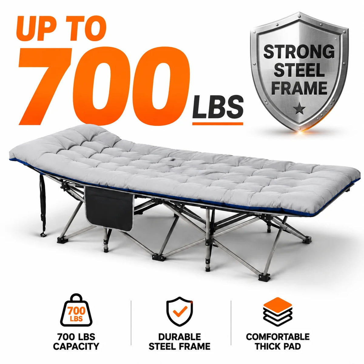 Portable Folding Camping Cot With Padded Mattress