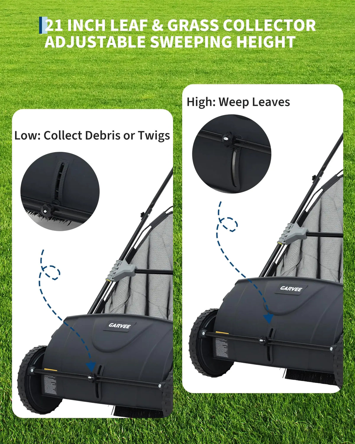 Manual Lawn Sweeper 21-Inch Push Leaf Sweeper With 4 Brushes, 3.5 Cu. Ft. Hopper, Height Adjustable For Yard, Patio, Driveway