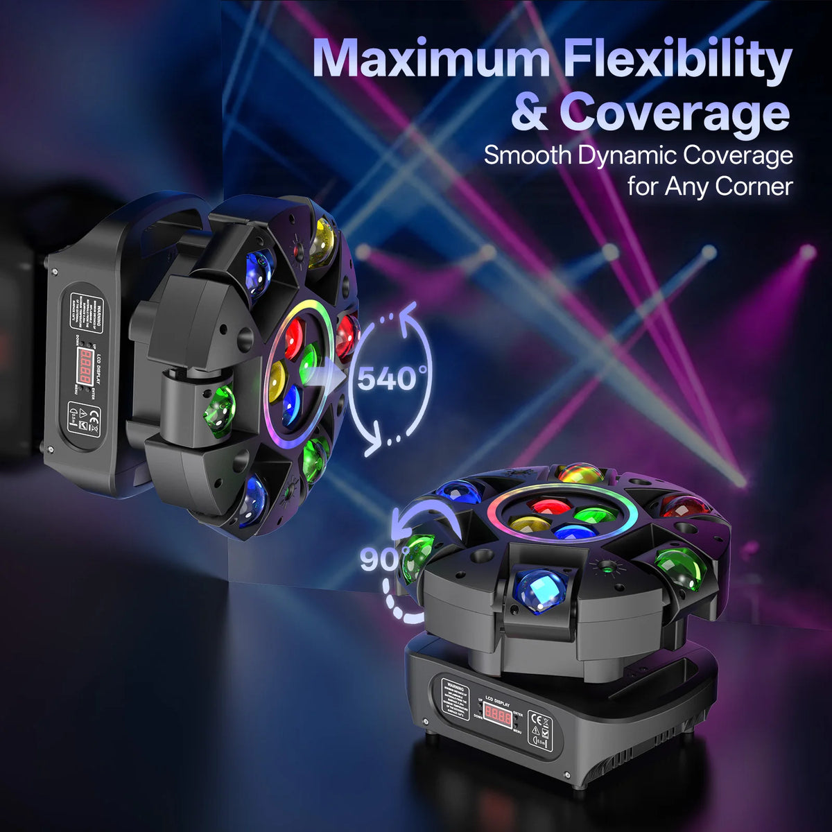Rudderstar 150W Beam Moving Head Light 6Arms Bee-Eye LED Effect Lights 4in1 RGBW Strobe Light Party Stage Lighting Projector