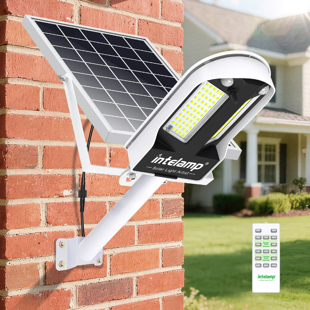 Intelamp High Spec High Performance Outdoor Solar Street Lights 12500Mah with Super Large Solar Panel Two Motion Sensors Security Flood Light Streetlight for Driveways Parking Lot Path Walkway
