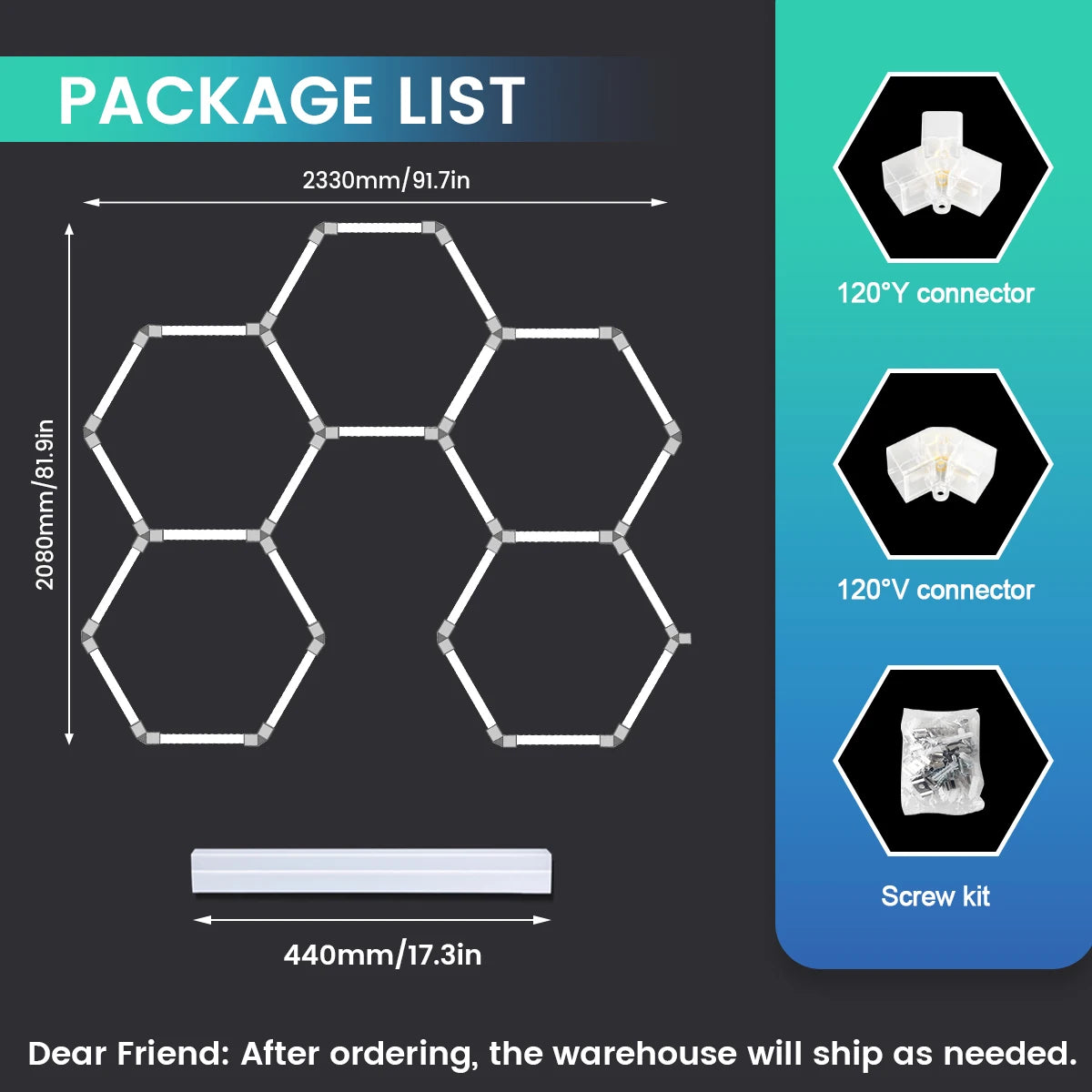 Local Warehouse: A set of honeycomb hexagonal structures with various shapes, 6500K cold white light lifting and screw installation, suitable for warehouses, 4S workshops,wash shops, and hair salons, installed on garage ceili