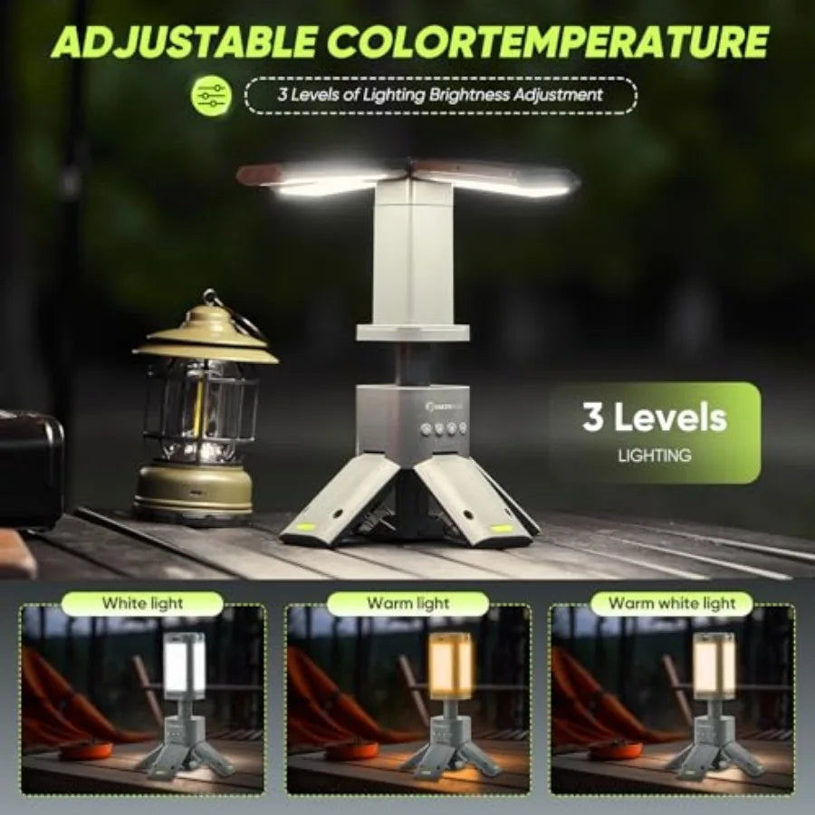 Portable Camping Light, 14000mAh Telescopic Camping Lantern with Rechargeable Power Supply, Dimmable Magnetic Tent Lamps 6000 L
