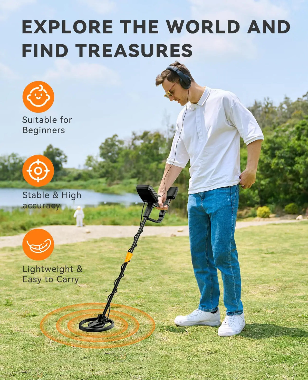 SUNPOW Professional Metal Detector for Adults,8" IP68 Waterproof Coil,4 Modes LCD,Lightweight Pinpoint Gold Detector,Outdoor Treasure Hunting Coin Relic Finder