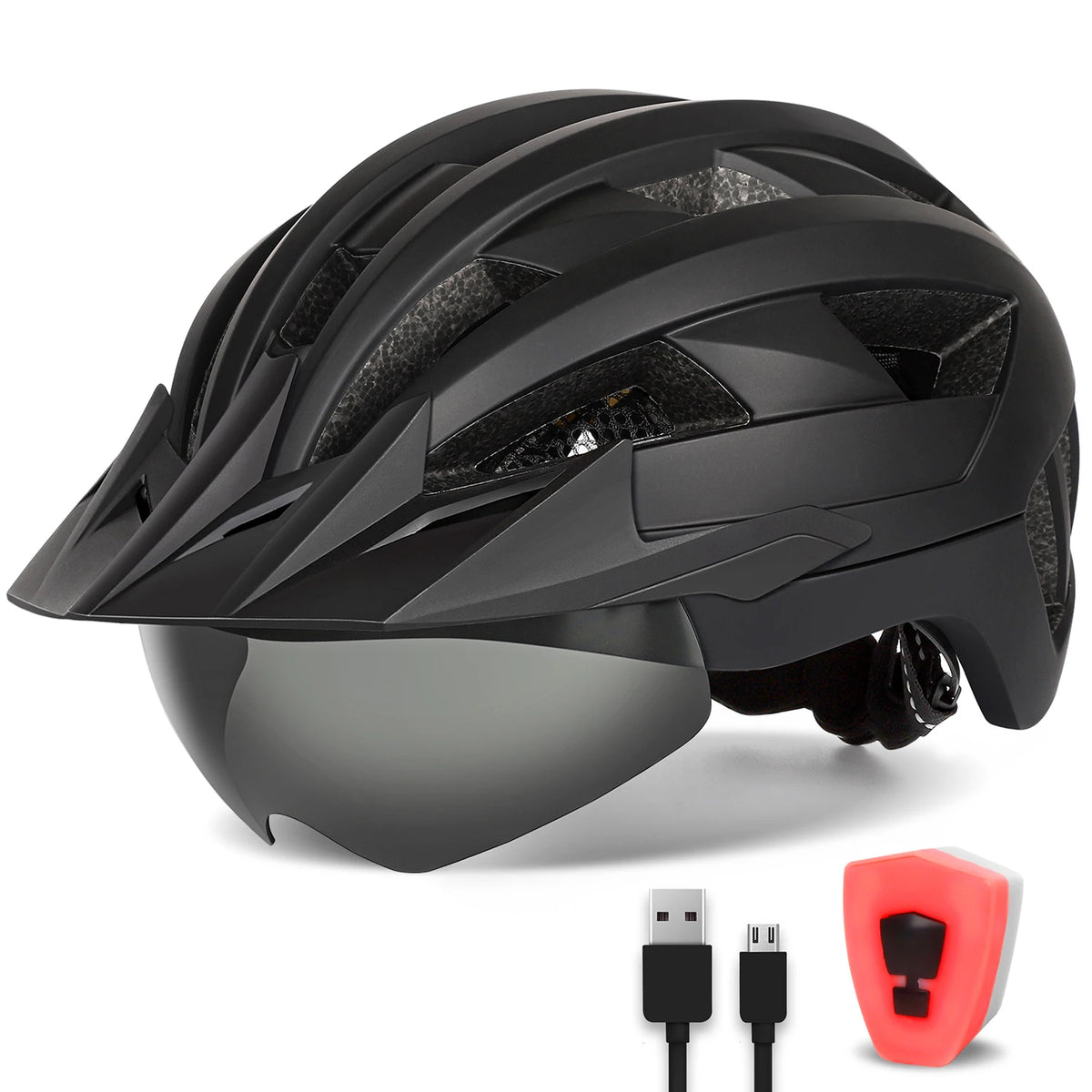 Funwict Cycling Helmet With Goggles And Rear Light
