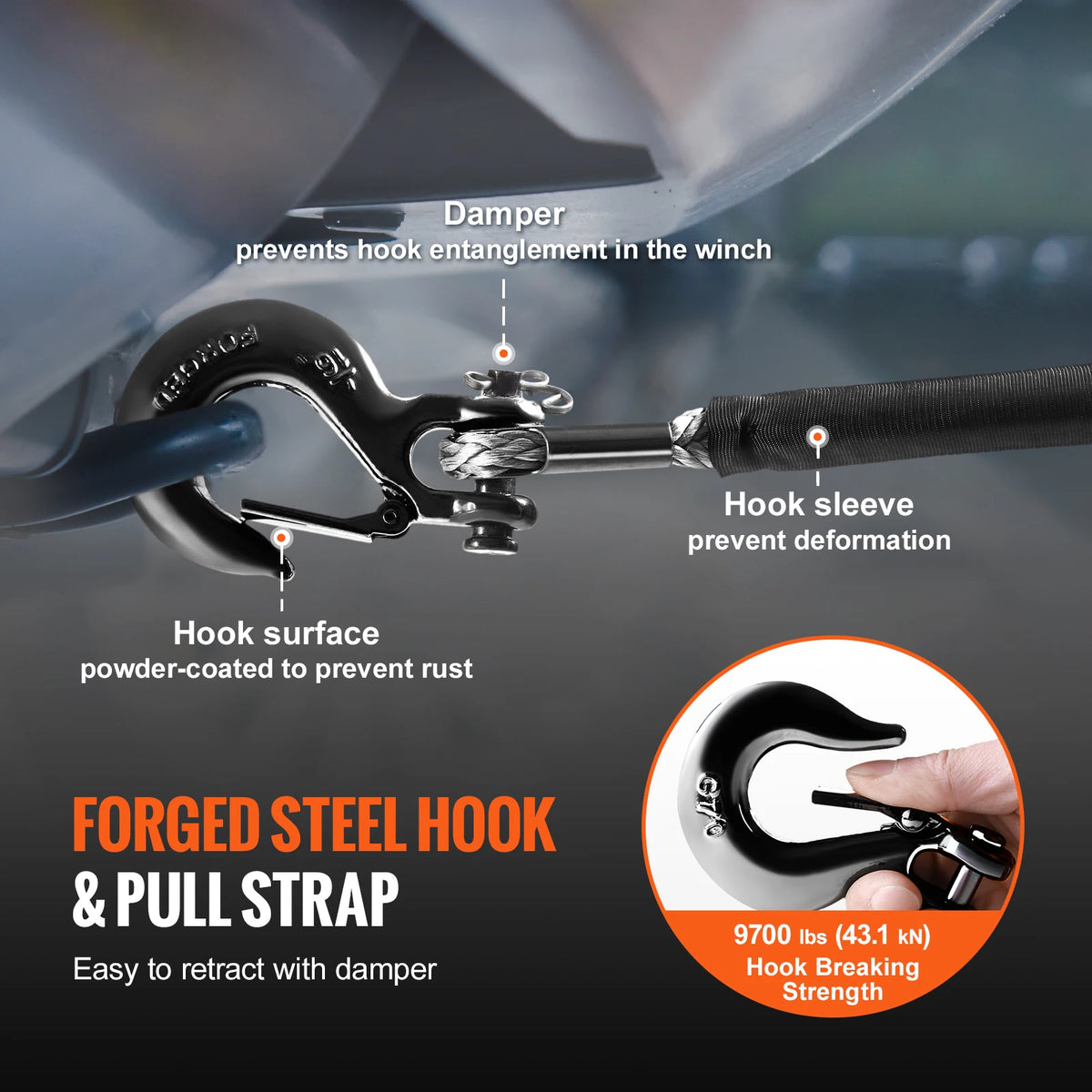 SucceBuy Synthetic Winch Rope With Steel Hook