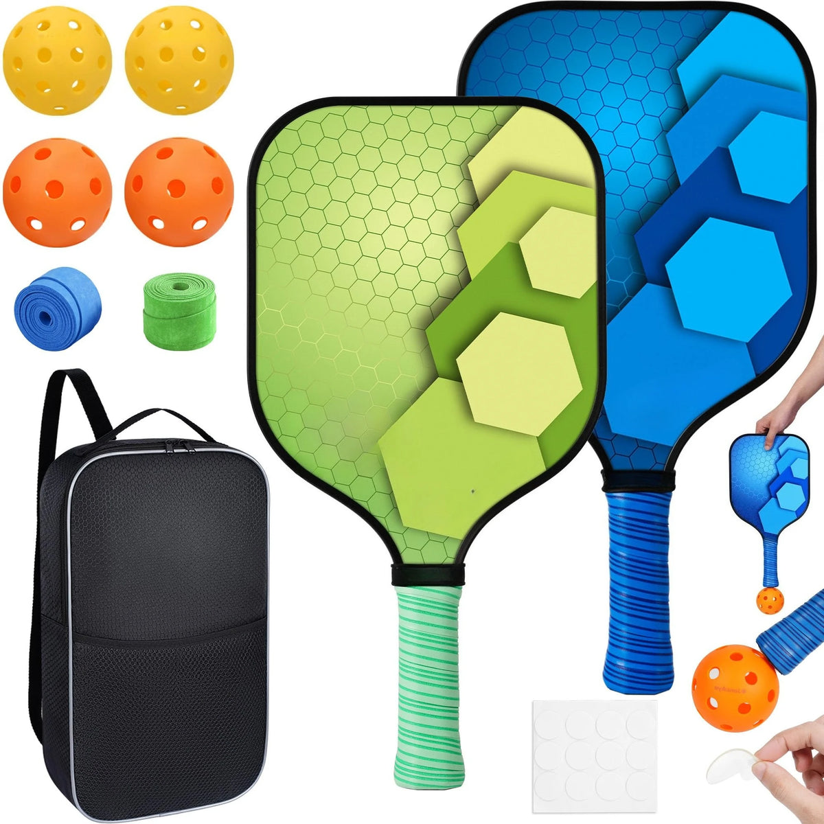 2 Pack 4 Pack USAPA Approved Fiberglass Pickleball Paddles Set Lightweight Rackets With Indoor Outdoor Pickleball Balls Carry Bag And Replacement Overgrips For Beginners Intermediate Players Family Recreational Indoor Outdoor