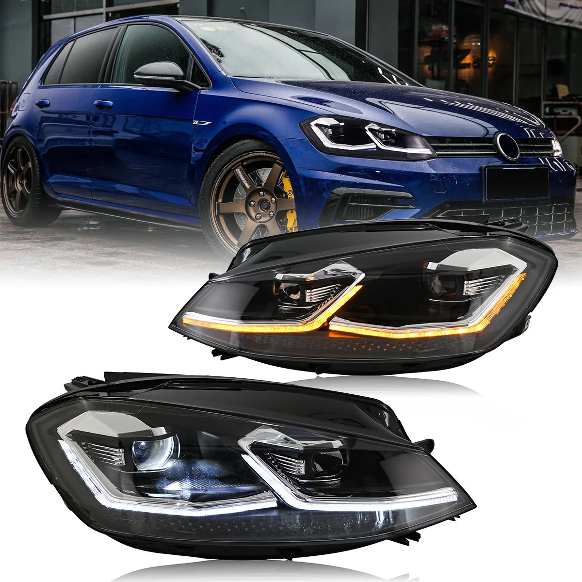 LED Headlamp Assemblies with Projector Compatible with the 2015-2017、2018–2021 Golf MK7/7.5 HeadLight