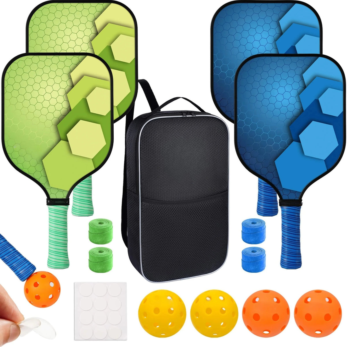 2 Pack 4 Pack USAPA Approved Fiberglass Pickleball Paddles Set Lightweight Rackets With Indoor Outdoor Pickleball Balls Carry Bag And Replacement Overgrips For Beginners Intermediate Players Family Recreational Indoor Outdoor