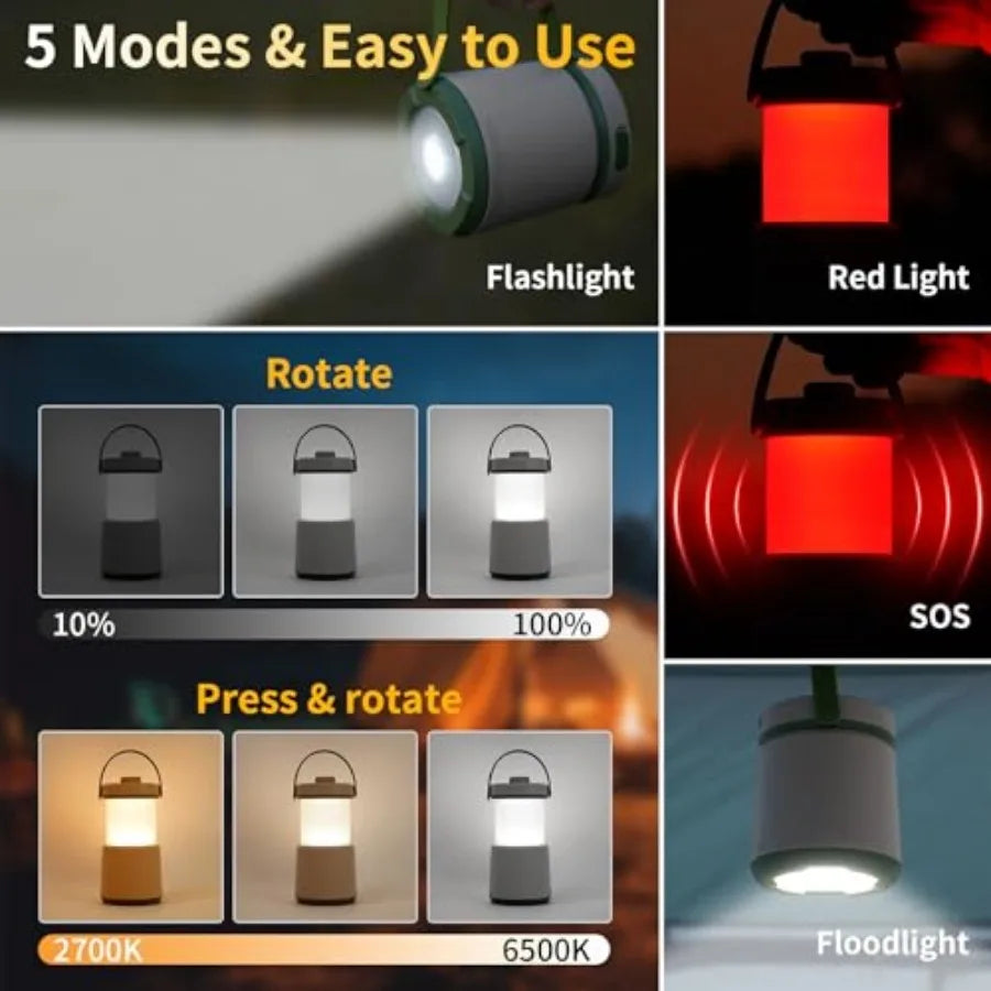 LED Camping Lantern Rechargeable, 800LM, 30Hours Runtime, 5 Modes Camping Light with Red Light, IPX Waterproof Lantern Flashlig