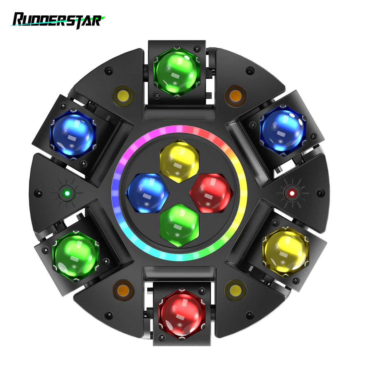 Rudderstar 150W Beam Moving Head Light 6Arms Bee-Eye LED Effect Lights 4in1 RGBW Strobe Light Party Stage Lighting Projector