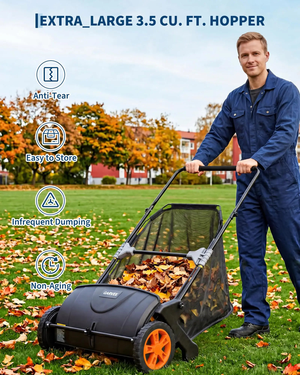 Manual Lawn Sweeper 21-Inch Push Leaf Sweeper With 4 Brushes, 3.5 Cu. Ft. Hopper, Height Adjustable For Yard, Patio, Driveway