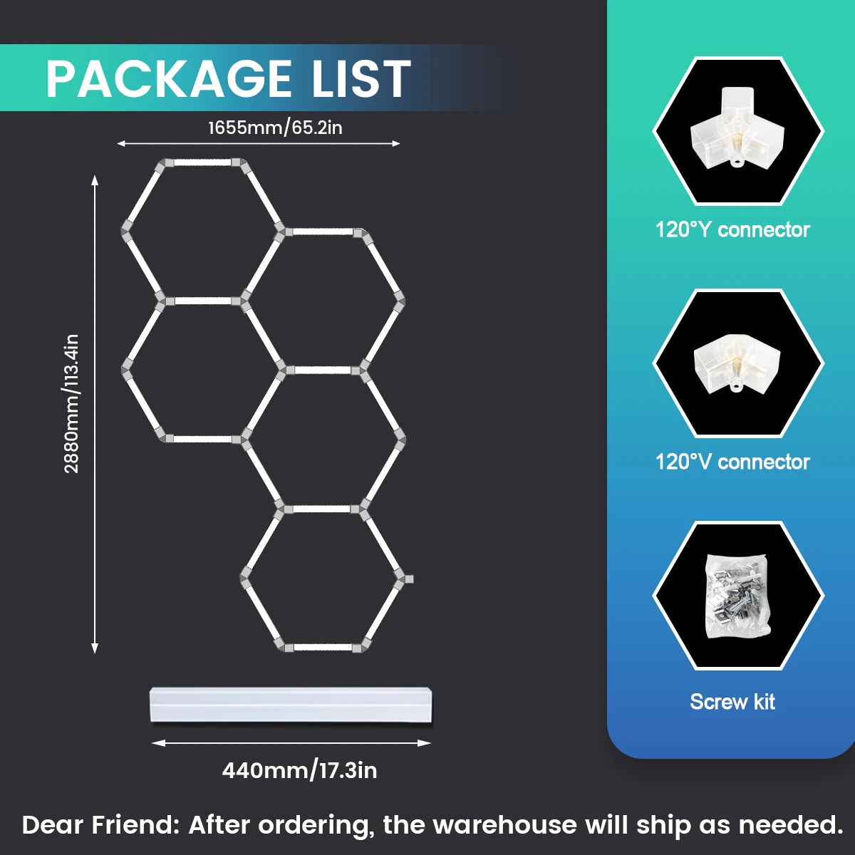 Local Warehouse: A set of honeycomb hexagonal structures with various shapes, 6500K cold white light lifting and screw installation, suitable for warehouses, 4S workshops,wash shops, and hair salons, installed on garage ceili