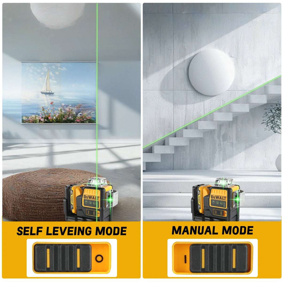 2026 Dewalt DW089LG 12V Vertical & Horizontal, 12 Line, Ideal for Indoor/Outdoor Project Lithium Green Laser Level 3 Sided 360°
