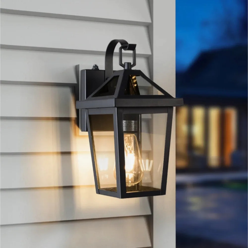 13" Dusk to Dawn Outdoor Wall Lights, Modern Waterproof Exterior Lighting Fixture, Black Anti-Rust Outdoor Lantern Light Wall Mount for Porch, Garage, Entryway, Patio(not included bulbs)