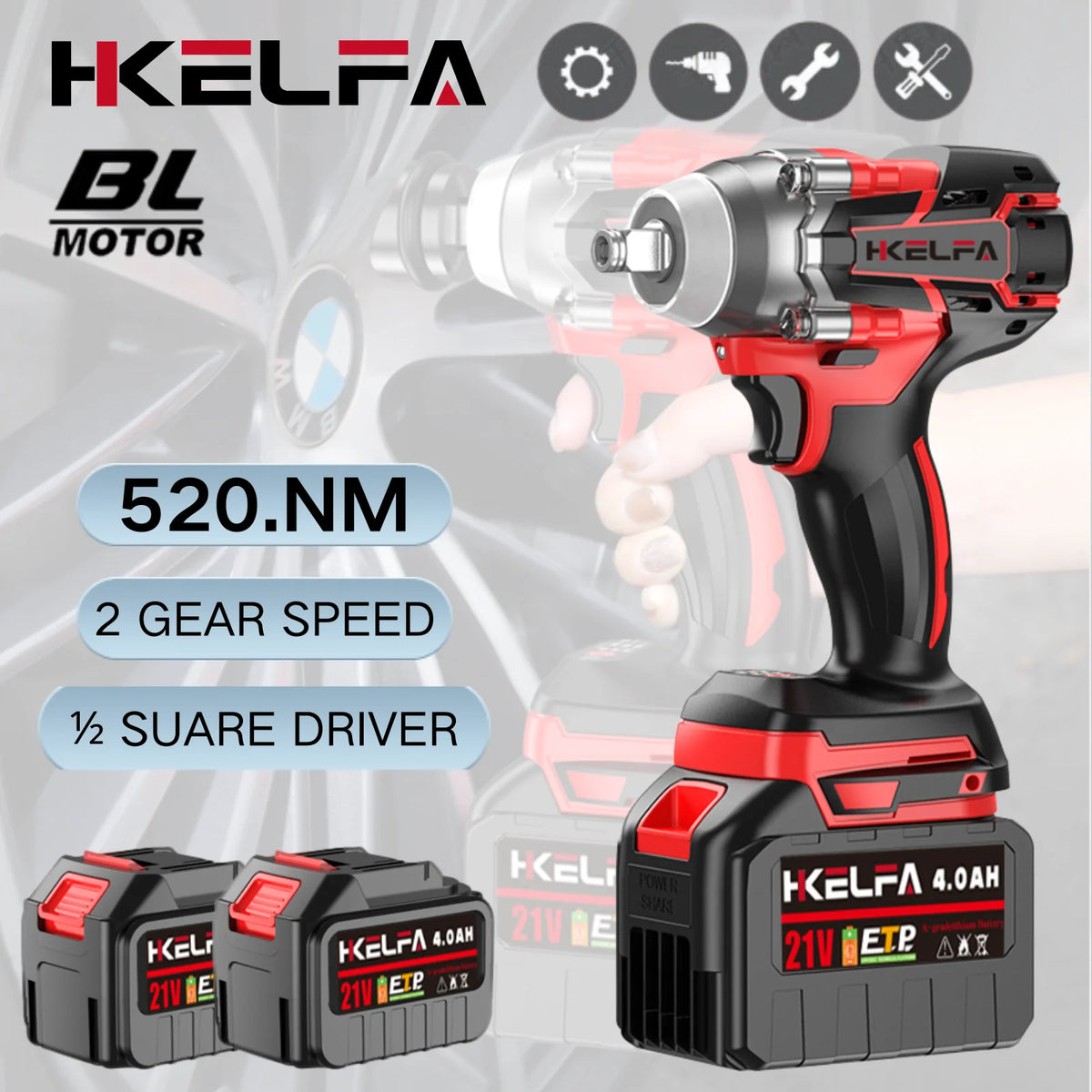 HKELFA Brushless Cordless Impact Wrench Tool