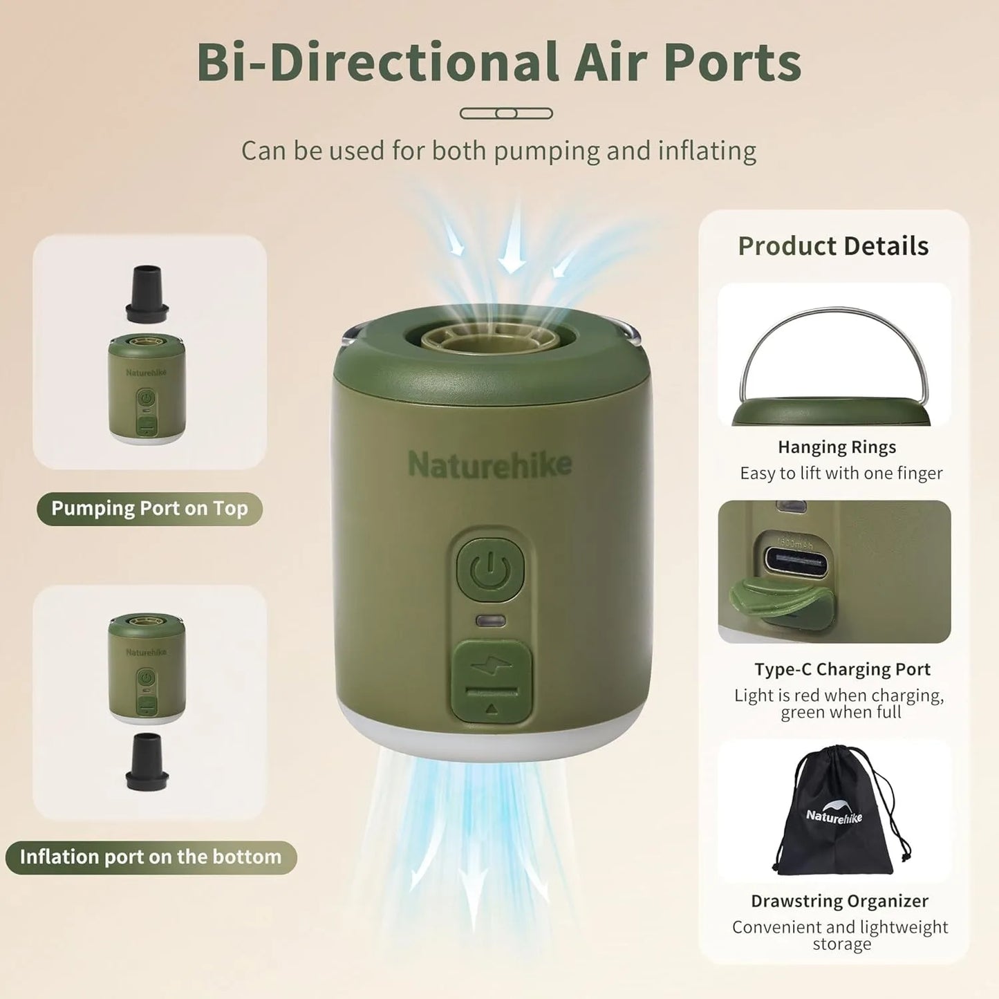 Naturehike Mini Portable Electric Air Pump For Camping