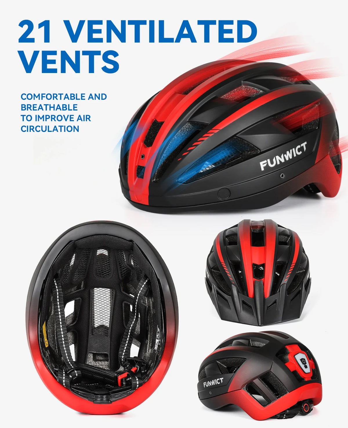 Funwict Cycling Helmet With Goggles And Rear Light
