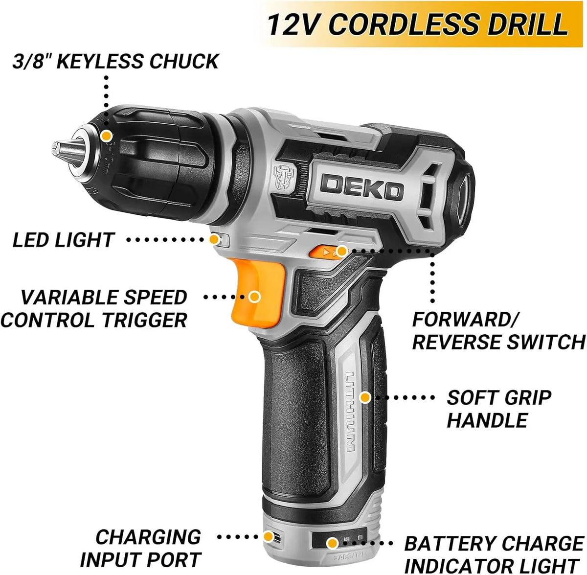 DEKO Cordless Drill And Home Repair Tool Kit