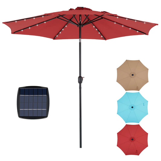 JHK 10Ft Solar Patio Umbrella With Led Lights And Tilt