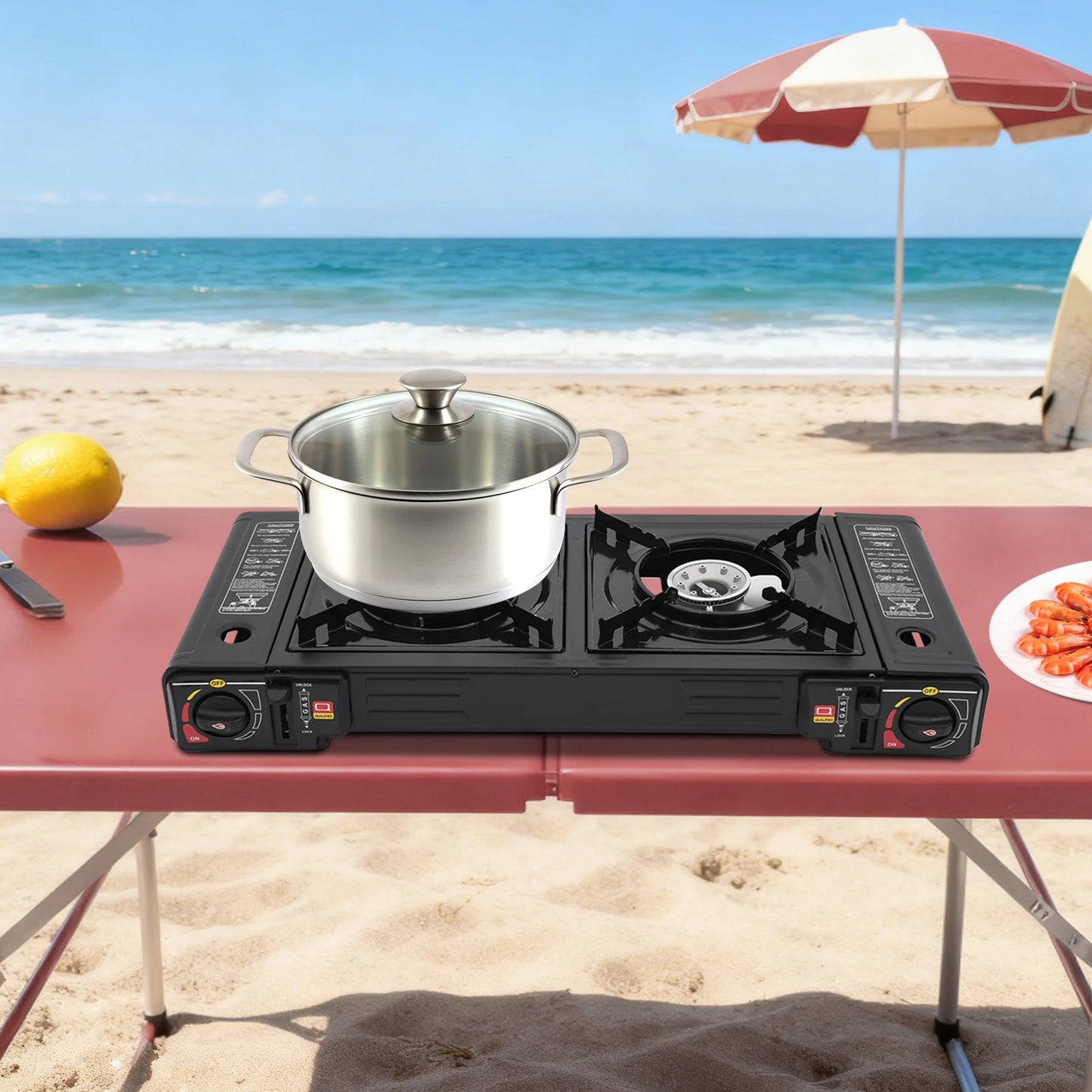 Dual Burner Portable Gas Stove With Piezo Ignition