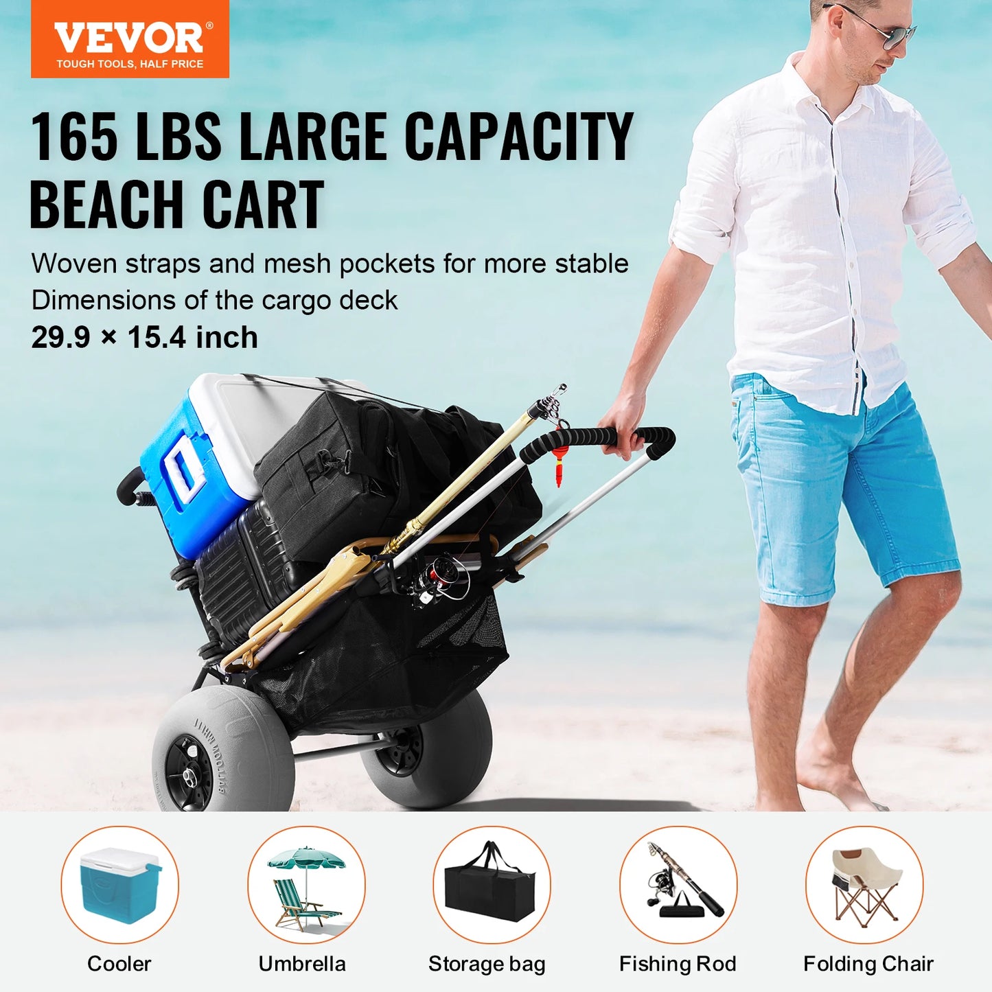 SucceBuy Folding Beach Cart With Big Wheels