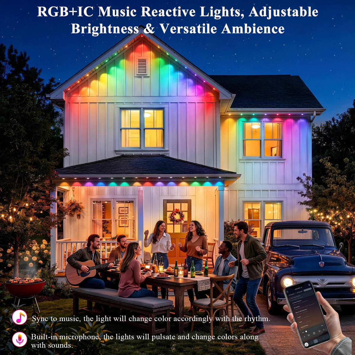 Permanent Outdoor Lights 400FT RGBIC,IP67 Waterproof Eaves Lights with App & Remote, Music Sync, 5000+ Scenes, MyDIY Timer, Easy Install for Patio, Roof, Garden, Deck, Fence Holiday Decor