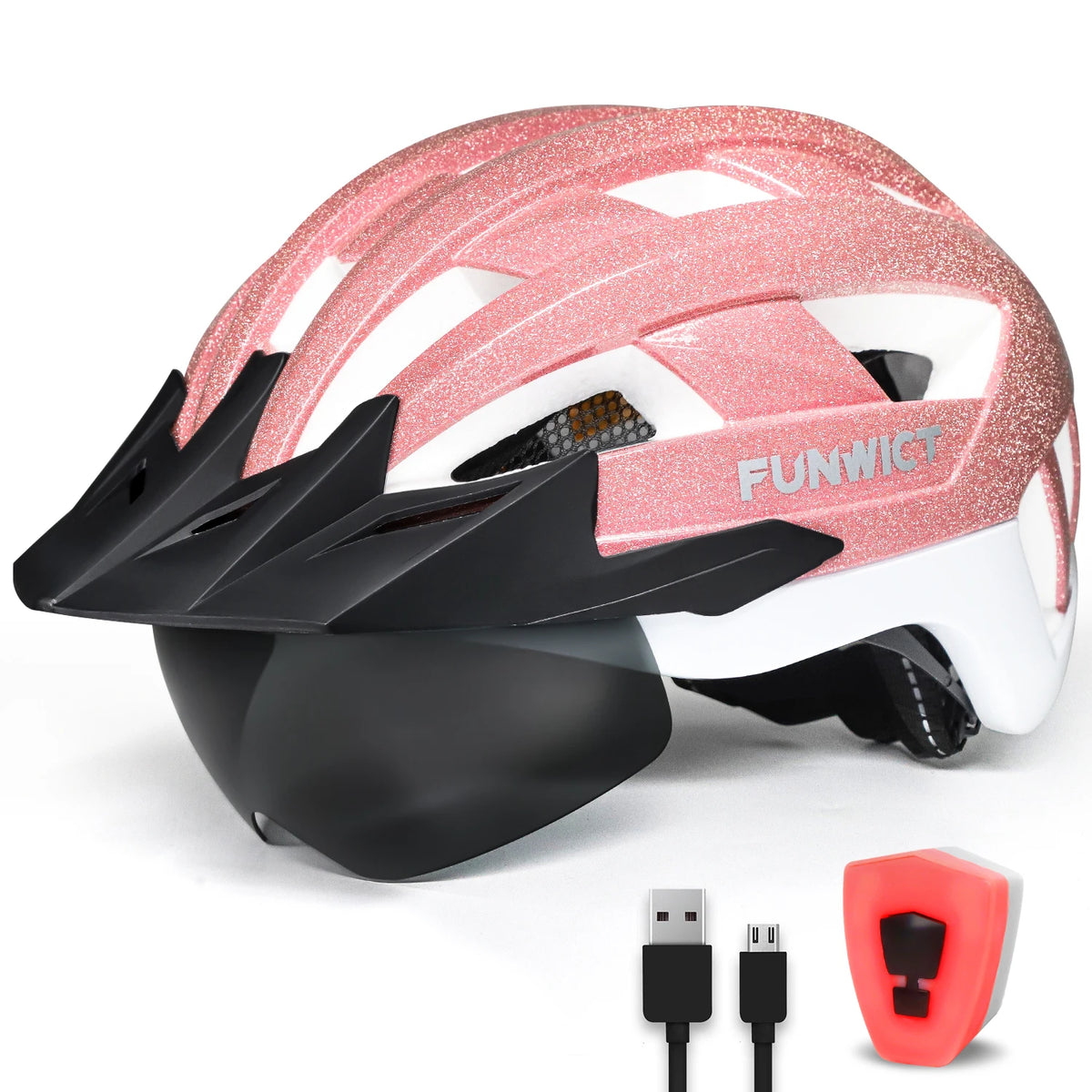 FUNWICT Cycling Helmet With Goggles And Rear Light