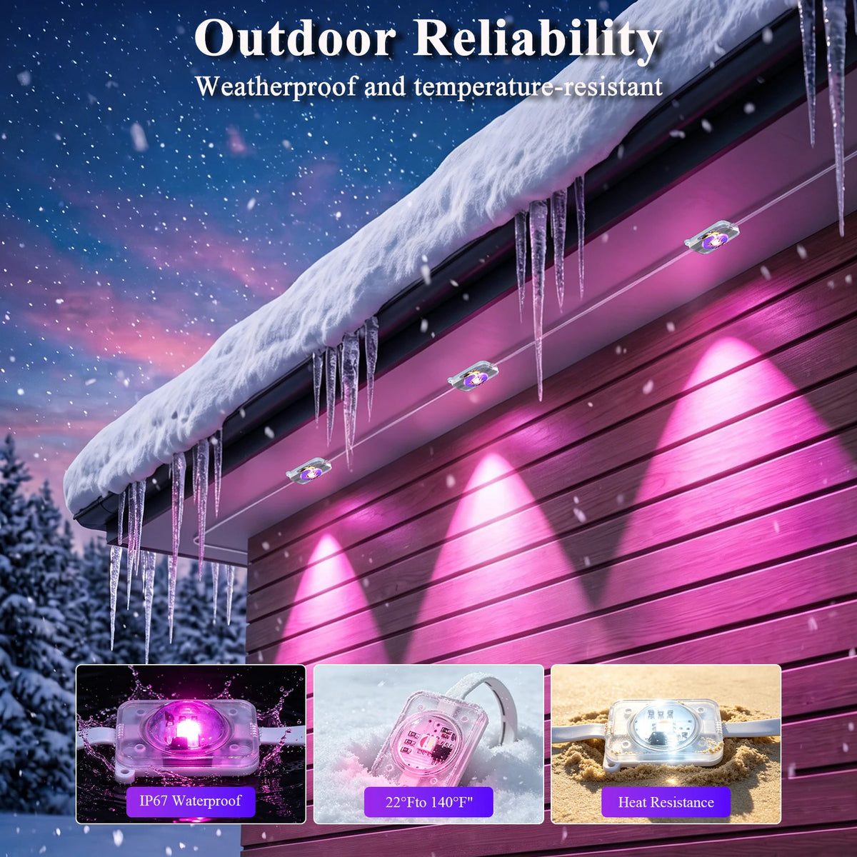 Permanent Outdoor Lights 200FT ,RGB+IC App ControlRemote, IP67 Waterproof Lighting,Outdoor Lights for Chasing Lights,Garden Decor,House,Party,Holiday,Smart