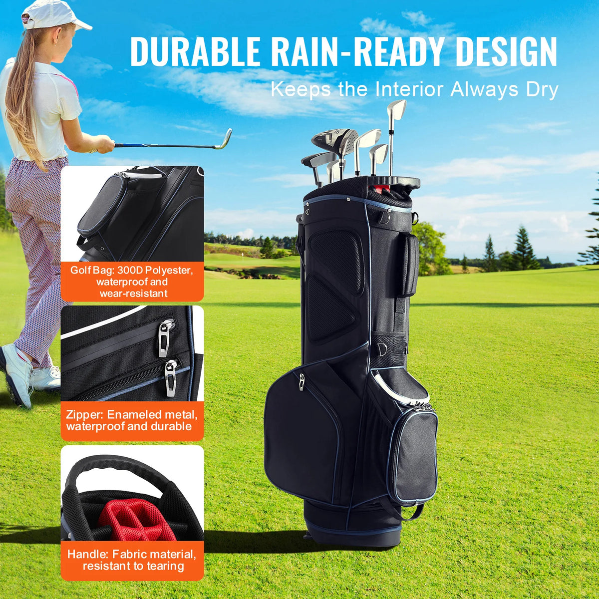 SucceBuy Golf Cart Bag with 14 Way Organizer Divider Top Pockets Premium Cart Bag Durable Golf Bags with Handles & Dust Cover